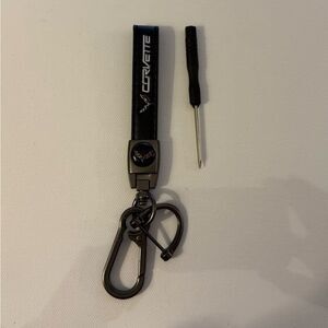Corvette Key Fob Keychain in Black Leather with Logo NWT